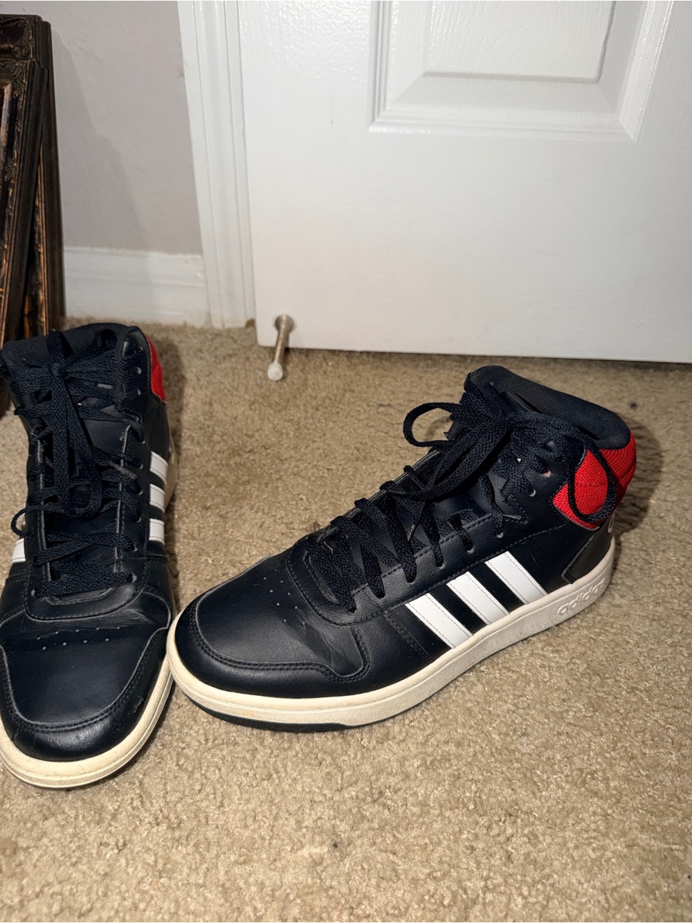 adidas Hoops 2.0 Mid Black White Red Mens 10.5